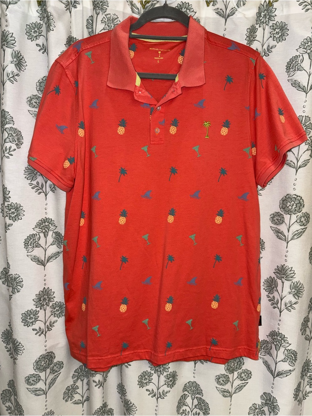 Margaritaville Red Pineapple & Palm Short-Sleeve Polo